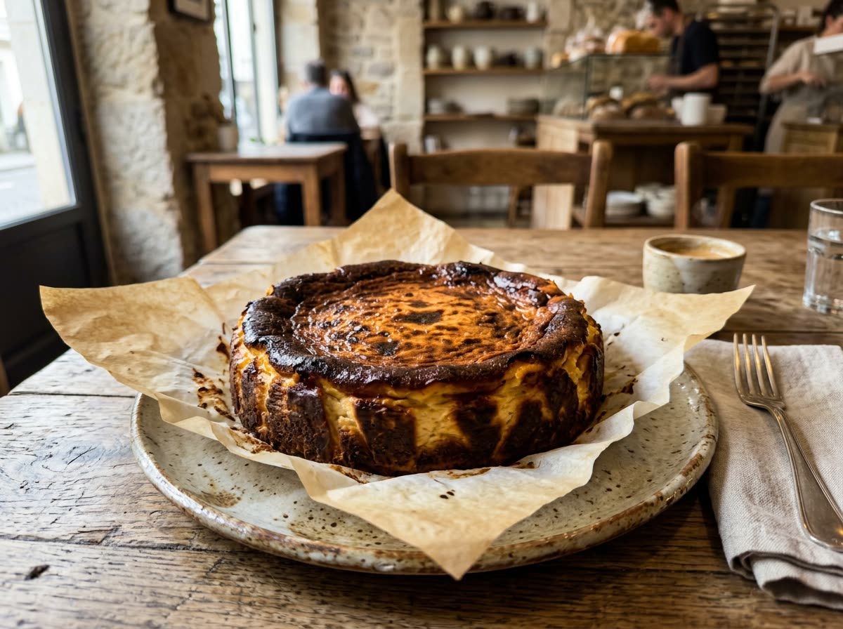 Pastel de cheesecake vasco entero caramelizado